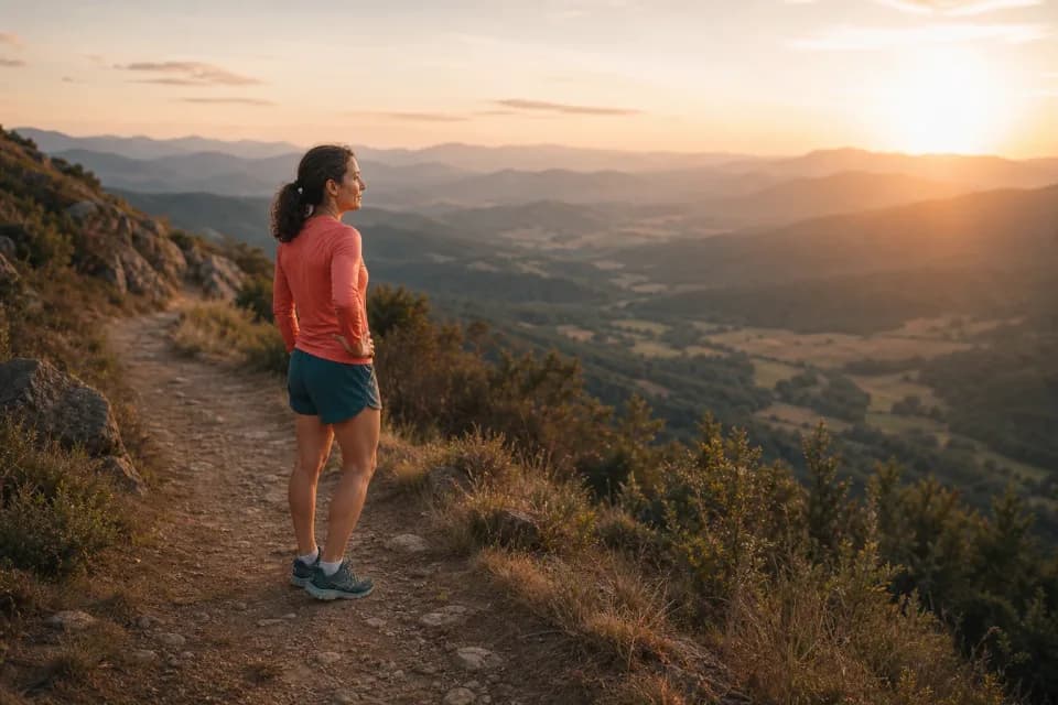 TRANSFORM Pathway class artwork with a runner looking over mountains at sunrise.